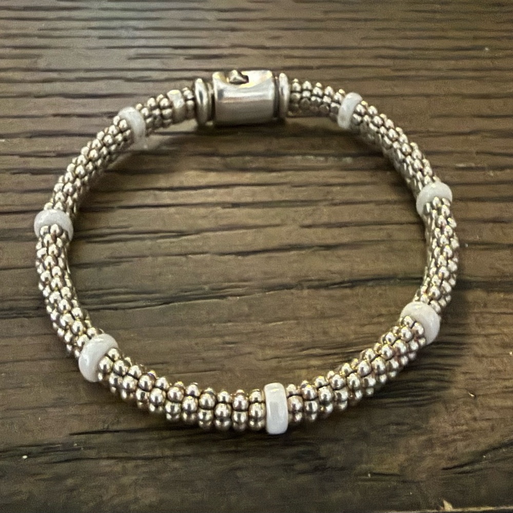 Lagos White Caviar Ceramic Sterling Silver Bracelet Sz Small 6.5”